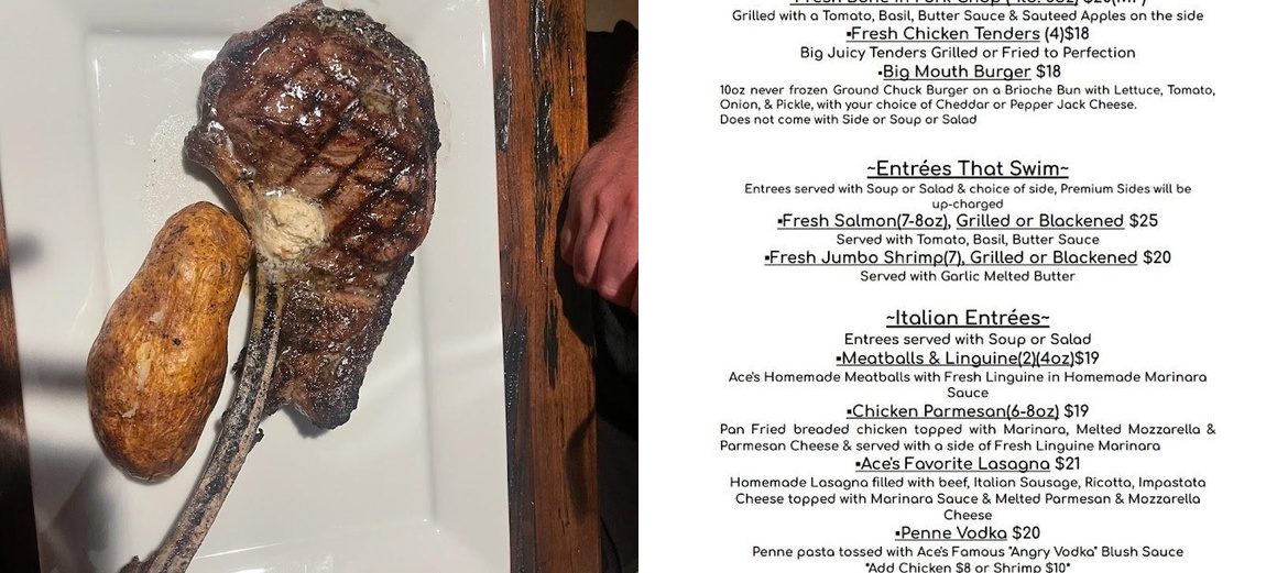 Ace's Steak, Seafood, Italian restaurant. Menu
