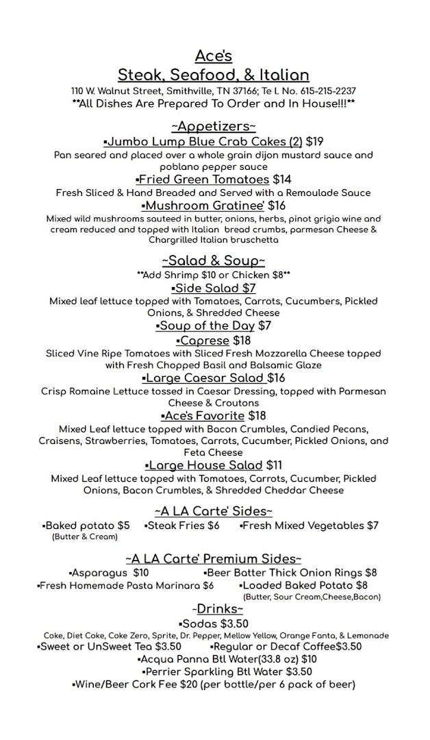 Ace's Steak, Seafood, Italian restaurant.