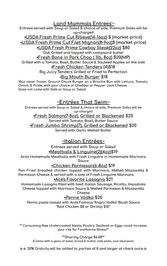 Ace's Steak, Seafood, Italian restaurant.