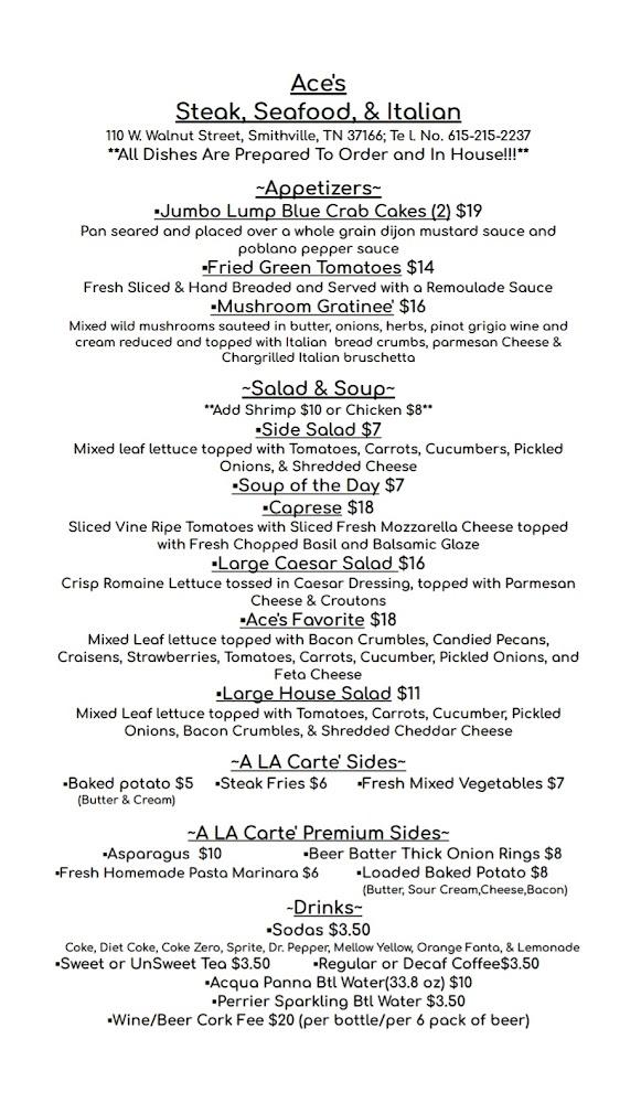Ace's Steak, Seafood, Italian restaurant. Menu image 1